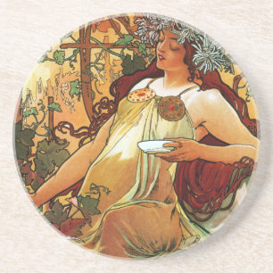 Dessous De Verre En Grès Automne, Mucha