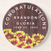 Dessous De Verre En Grès Autumn Sunflowers on Wooden Fence Wedding (Devant)