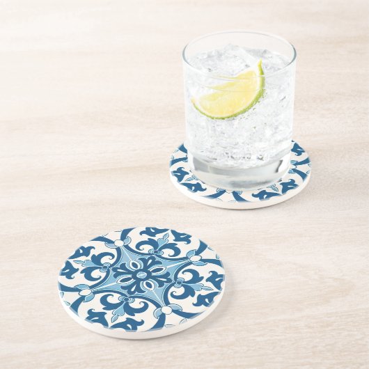 Dessous De Verre En Grès Azulejo Fleur de Lis Style Pattern (Côté)