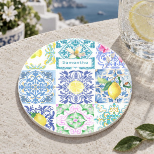 Dessous De Verre En Grès Azulejo sicilien chic carreaux méditerranéens d'Am