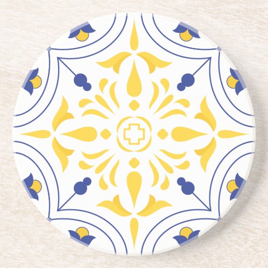 Dessous De Verre En Grès Azure Bloom Cross ton jaune (Devant)