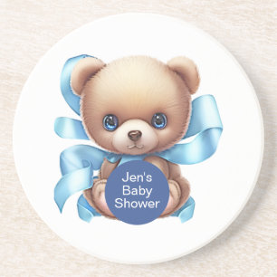 Dessous De Verre En Grès Baby shower Bleu Teddy Bear