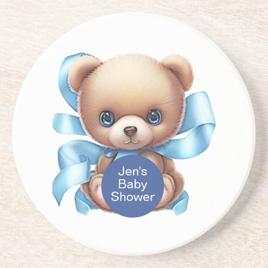Dessous De Verre En Grès Baby shower Bleu Teddy Bear (Devant)