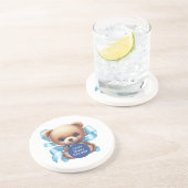 Dessous De Verre En Grès Baby shower Bleu Teddy Bear (Côté)