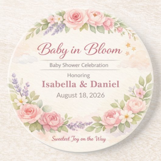 Dessous De Verre En Grès Baby Shower Coasters | Teddy Bear | Baby in Bloom (Devant)