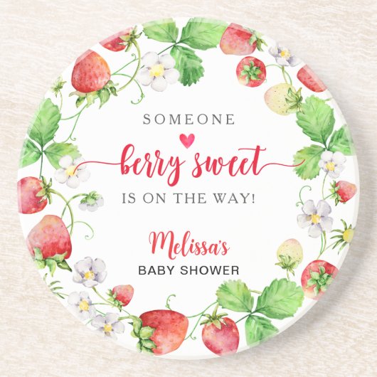Dessous De Verre En Grès Baby Shower Fraise (Devant)