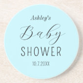 Dessous De Verre En Grès Baby shower garçon Blue Calligraphy (Devant)