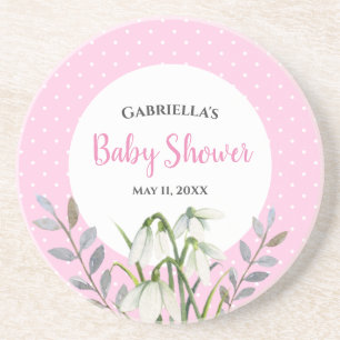 Dessous De Verre En Grès Baby Shower Gouttes de Neige Blanches Taches Roses