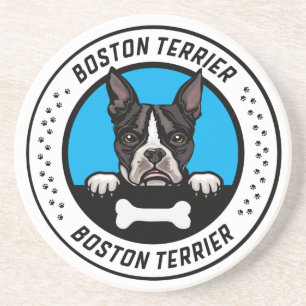 Dessous De Verre En Grès Badge d'illustration de Boston Terrier Peeking