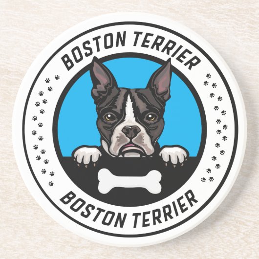 Dessous De Verre En Grès Badge d'illustration de Boston Terrier Peeking (Devant)