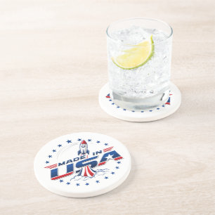 Dessous De Verre En Grès Badge patriotique de fusée rétro fabriquée aux Éta
