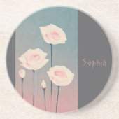 Dessous De Verre En Grès Badge Rond 5 Cm Roses, personalized (Devant)