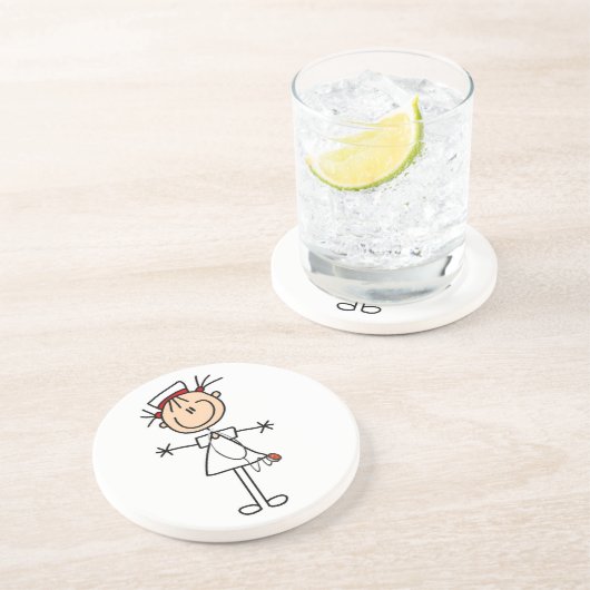 Dessous De Verre En Grès Baguette blanche Figure Infirmière 2 (Côté)