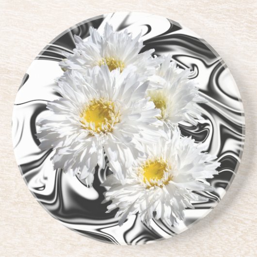 Dessous De Verre En Grès Baies Blanches Sur Marbre Blanc Noir, (Devant)