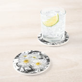 Dessous De Verre En Grès Baies Blanches Sur Marbre Blanc Noir, (Côté)