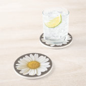 Dessous De Verre En Grès Baisson blanc sur Fleur Arrière - plan Brown foncé (Côté)