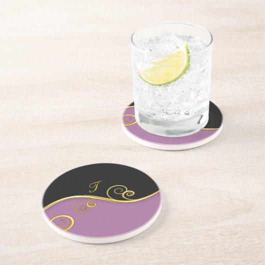 Dessous De Verre En Grès Balayage noir pourpre avec initial (Côté)