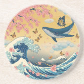 Dessous De Verre En Grès Baleia Celestial entre Cerejeiras – Arte IA (Devant)