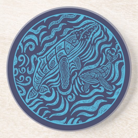 Dessous De Verre En Grès Baleines de bosse de famille d'océan (Devant)