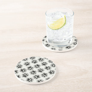 Dessous De Verre En Grès Balles noires, Paws de chien, Paws de chat, Plan