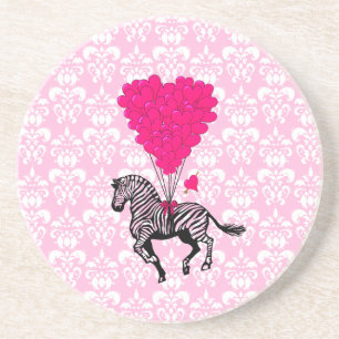 Dessous De Verre En Grès Ballons de coeur rose et zèbre vintage