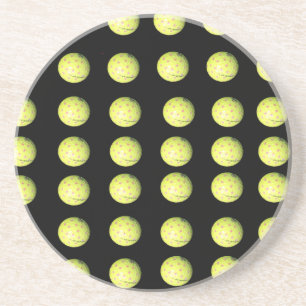 Dessous De Verre En Grès Ballons De Golf Jaune Sur Noir,