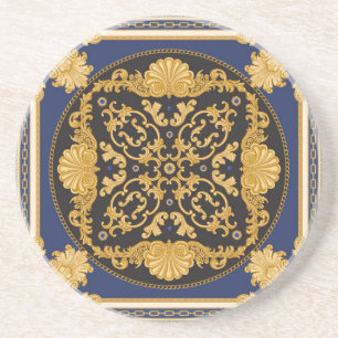 Dessous De Verre En Grès Bandana Print : Black Blue Gold.