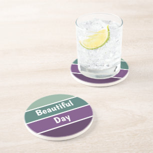 Dessous De Verre En Grès Bandes Vertes Et Violettes