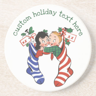 Dessous De Verre En Grès Bas de Noël Vintage avec de mignons enfants