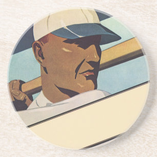 Dessous De Verre En Grès Baseball Batteur Sports Vintage, Art Stylisé
