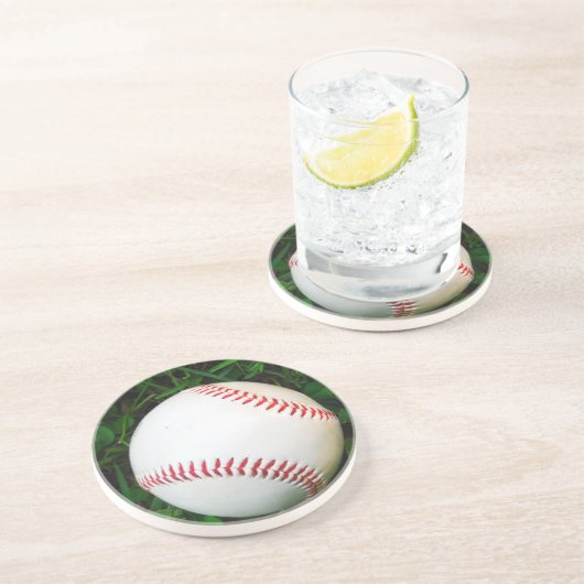 Dessous De Verre En Grès Baseball blanc avec points rouges (Côté)