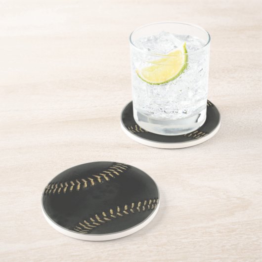 Dessous De Verre En Grès baseball noir (Côté)