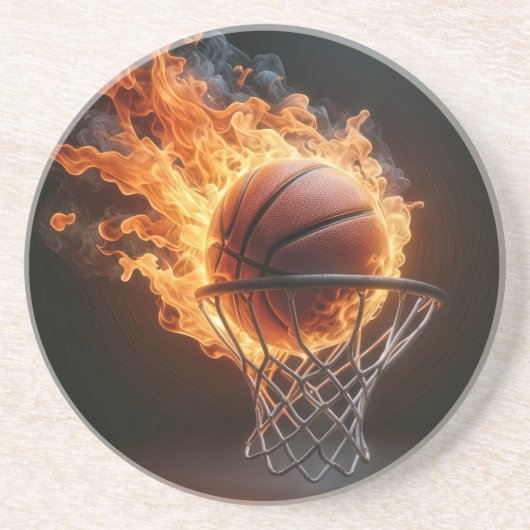 Dessous De Verre En Grès Basket-ball flamboyant dans le Net (Devant)