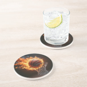 Dessous De Verre En Grès Basket-ball flamboyant dans le Net