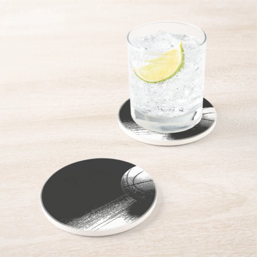 Dessous De Verre En Grès Basket-ball noir blanc (Côté)