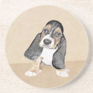 Dessous De Verre En Grès Basset Hound Peinture Chiot - Art Chien original