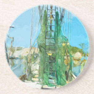 Dessous De Verre En Grès Bateau à crevettes à quai Impressionnisme Abstrait