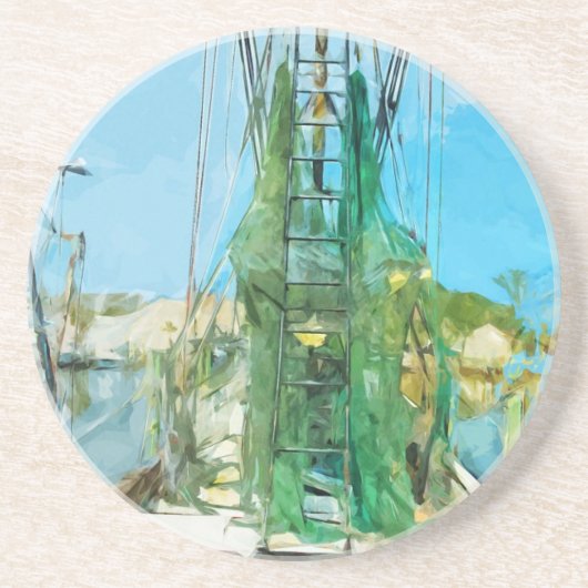 Dessous De Verre En Grès Bateau à crevettes à quai Impressionnisme Abstrait (Devant)