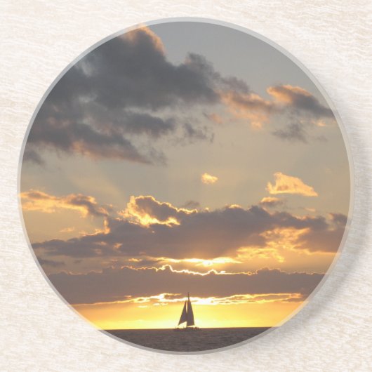 Dessous De Verre En Grès Bateau à voile au coucher du soleil (Devant)