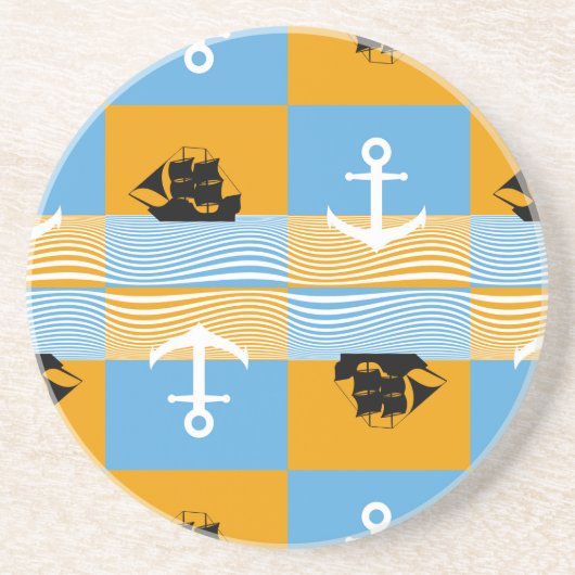 Dessous De Verre En Grès Bateau à voile et motif d'ancre (Devant)