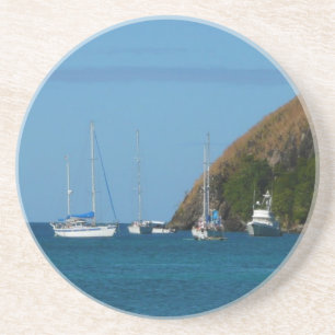 Dessous De Verre En Grès Bateaux à voile dans la baie Blancs et Bleus Nauti