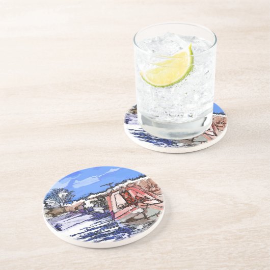 DESSOUS DE VERRE EN GRÈS BATEAUX CANAL UK (Côté)