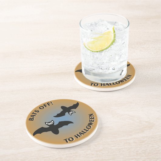 Dessous De Verre En Grès Bats d'Halloween bleu orange (Côté)