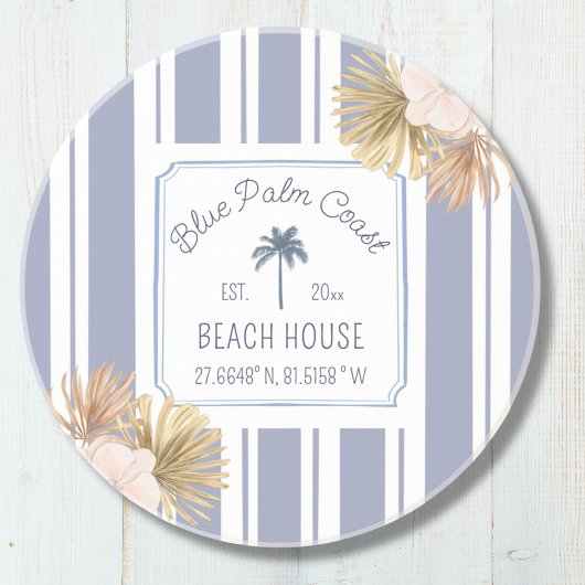Dessous De Verre En Grès Beach House Blue Stripes Côte Boho Ferme