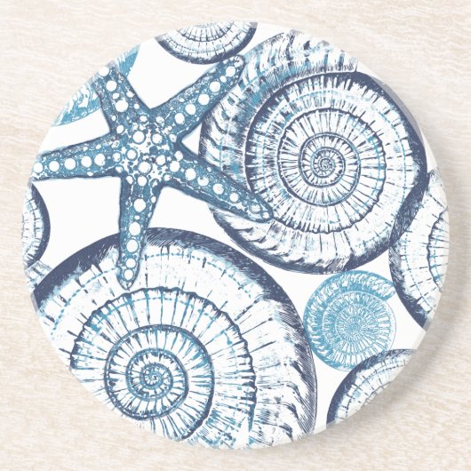Dessous De Verre En Grès Beach House Starfish Shell Blue (Devant)