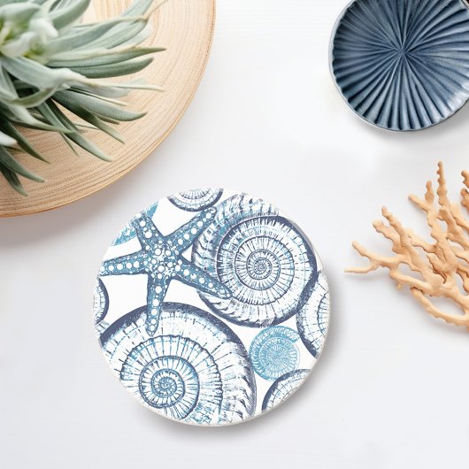 Dessous De Verre En Grès Beach House Starfish Shell Blue