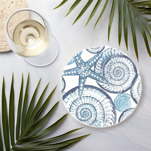 Dessous De Verre En Grès Beach House Starfish Shell Blue