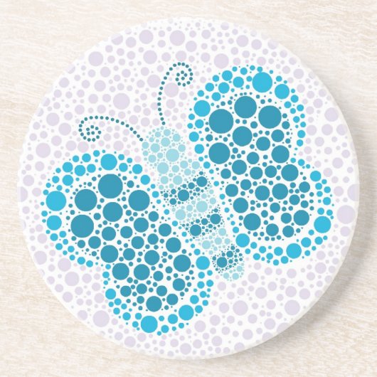 Dessous De Verre En Grès Beau bleu et pourpre de papillon de Pointillism (Devant)
