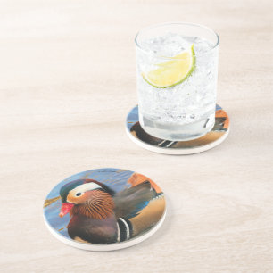 Dessous De Verre En Grès Beau canard Mandarin dans l'étang