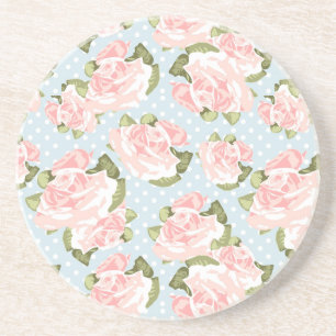 Dessous De Verre En Grès Beau motif de rose avec le pois bleu